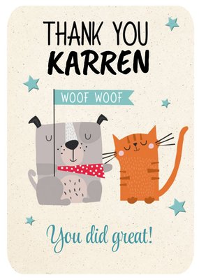 Cute Illustration Of A Cat And A Dog Surrounded By Stars Thank You Card