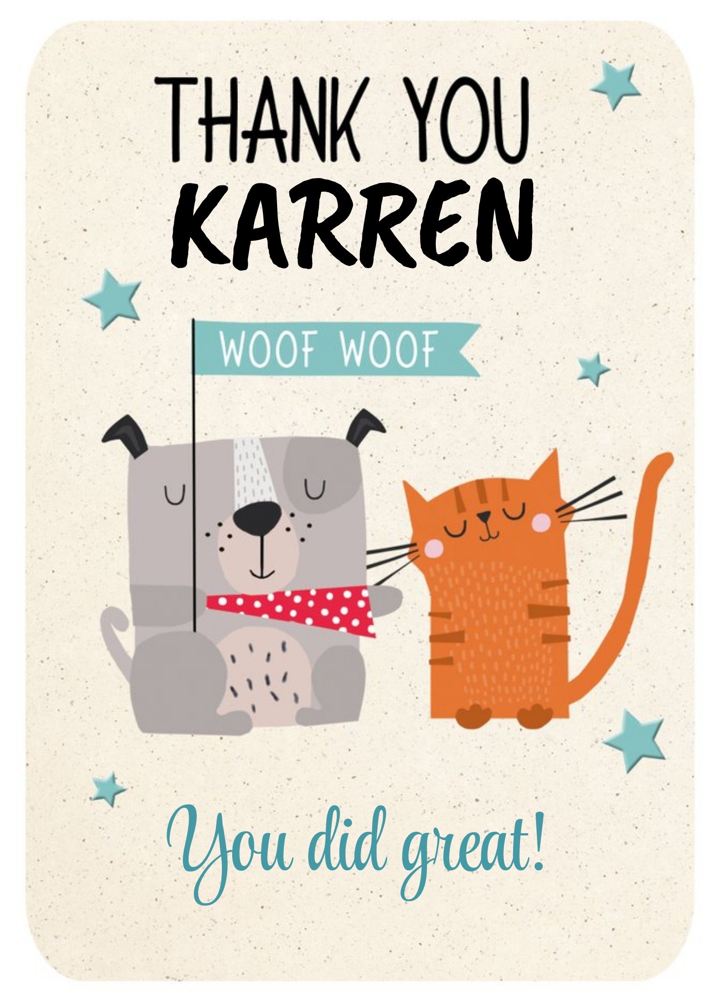 Cute Illustration Of A Cat And A Dog Surrounded By Stars Thank You Card Ecard