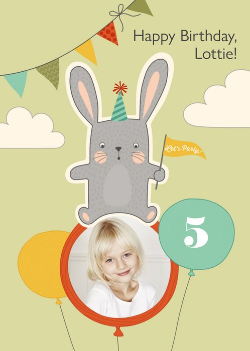 Cartoon Bunny Happy Birthday Photo Card