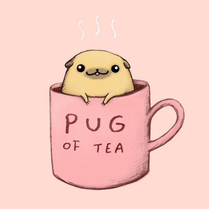 Cartoon Pug Of Tea Cute Card