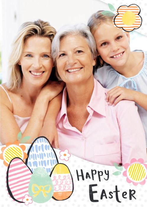 Pastel Eggs And Flowers Personalised Photo Upload Happy Easter Card