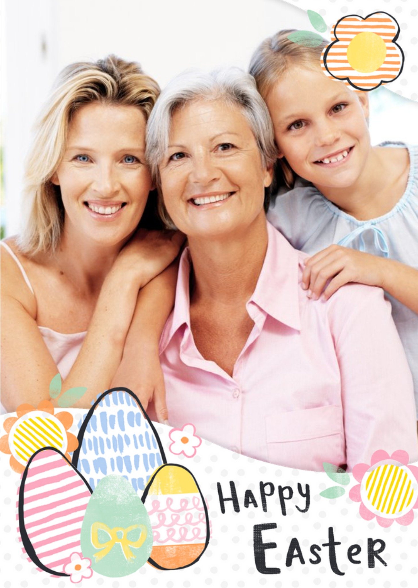Moonpig Pastel Eggs And Flowers Personalised Photo Upload Happy Easter Card, Large