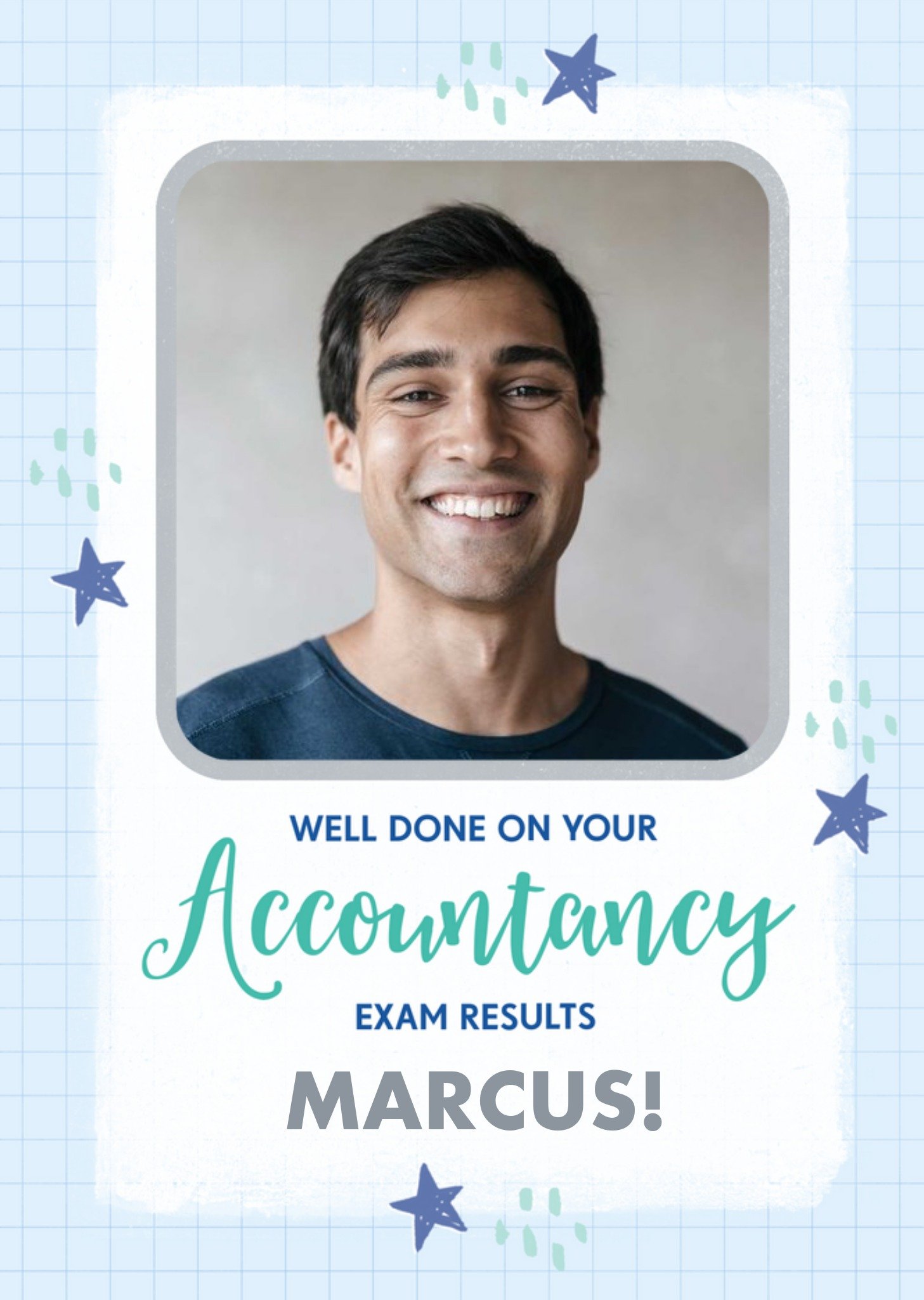 Photo Frame With Stars On A Blue Grid Background Accountancy Exam Results Photo Upload Card Ecard