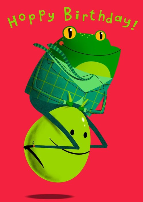 Modern Cute Illustration Frog On A Space Hopper Birthday Card