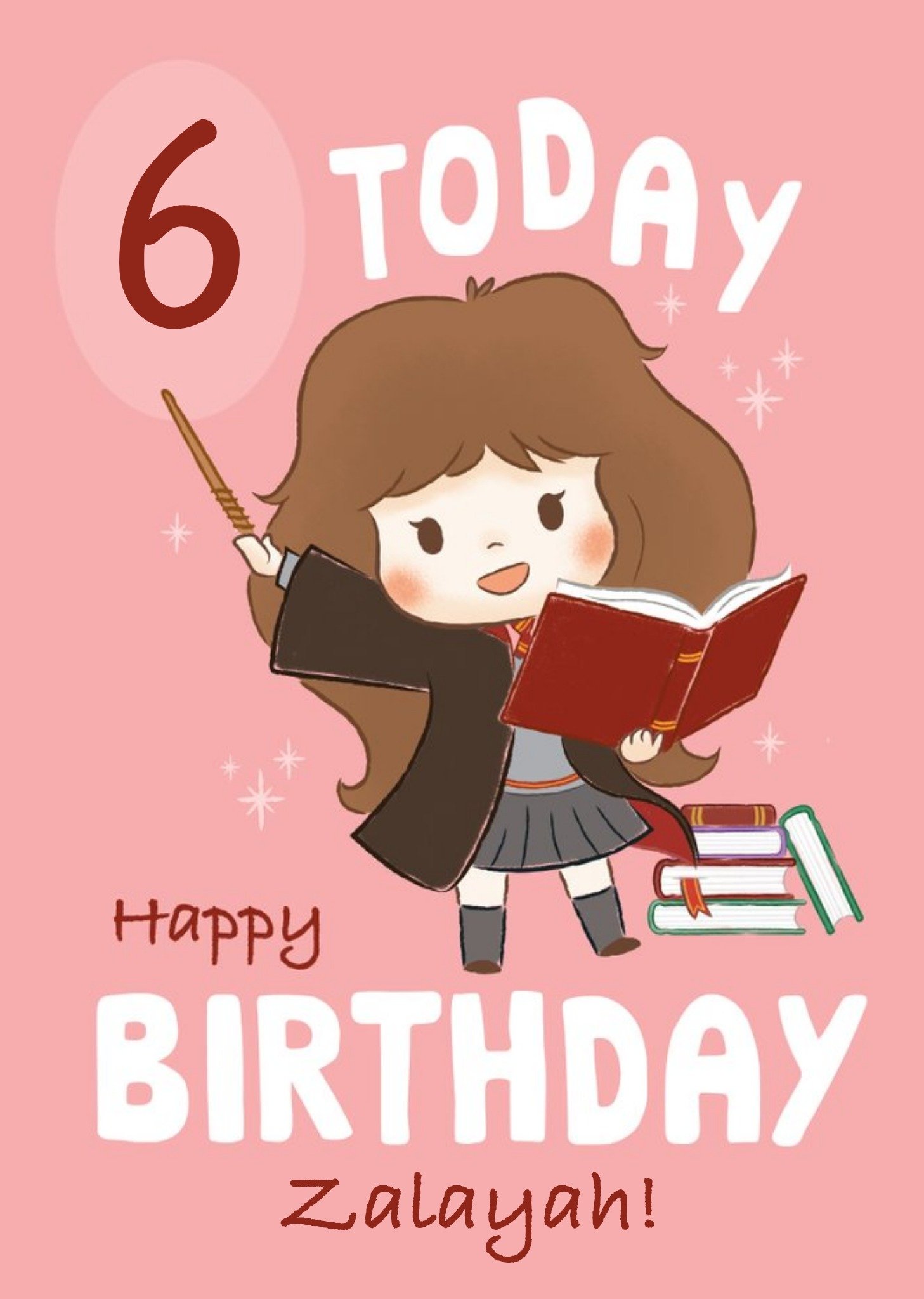 Illustrated Harry Potter Hermione 6th Birthday Card Ecard