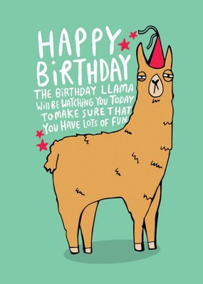 Illustrated Llama Happy Birthday Card