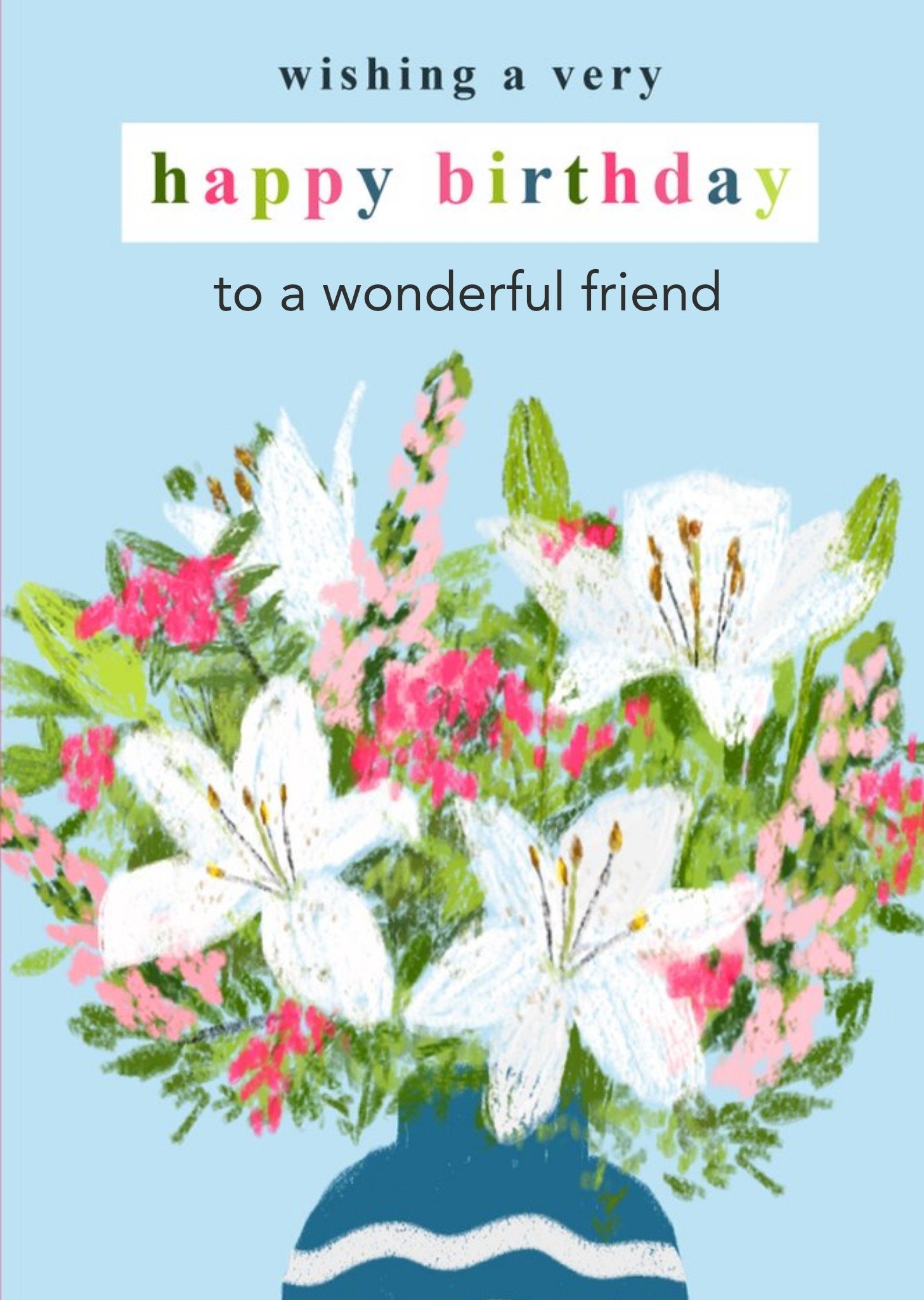 Moonpig Illustrated Bouquet Of Flowers Wishing A Very Happy Birthday Personalised Card, Large