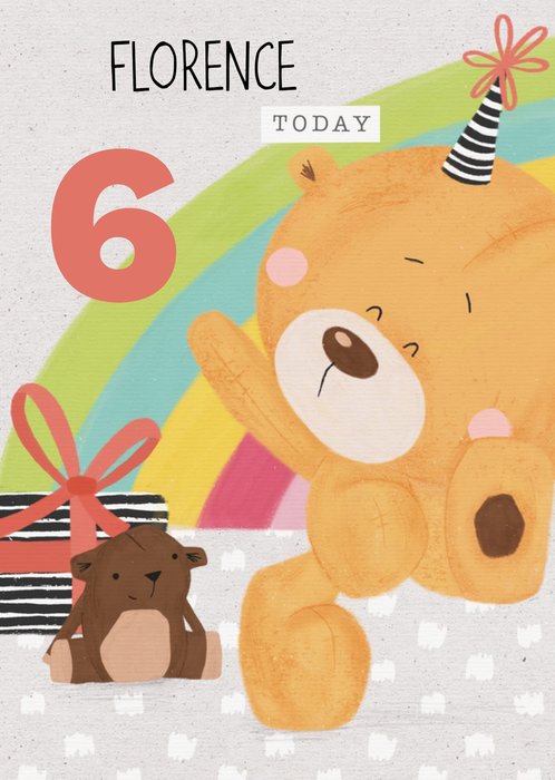 Cute Uddle Dancing Bear And Rainbow Personalised Birthday Card
