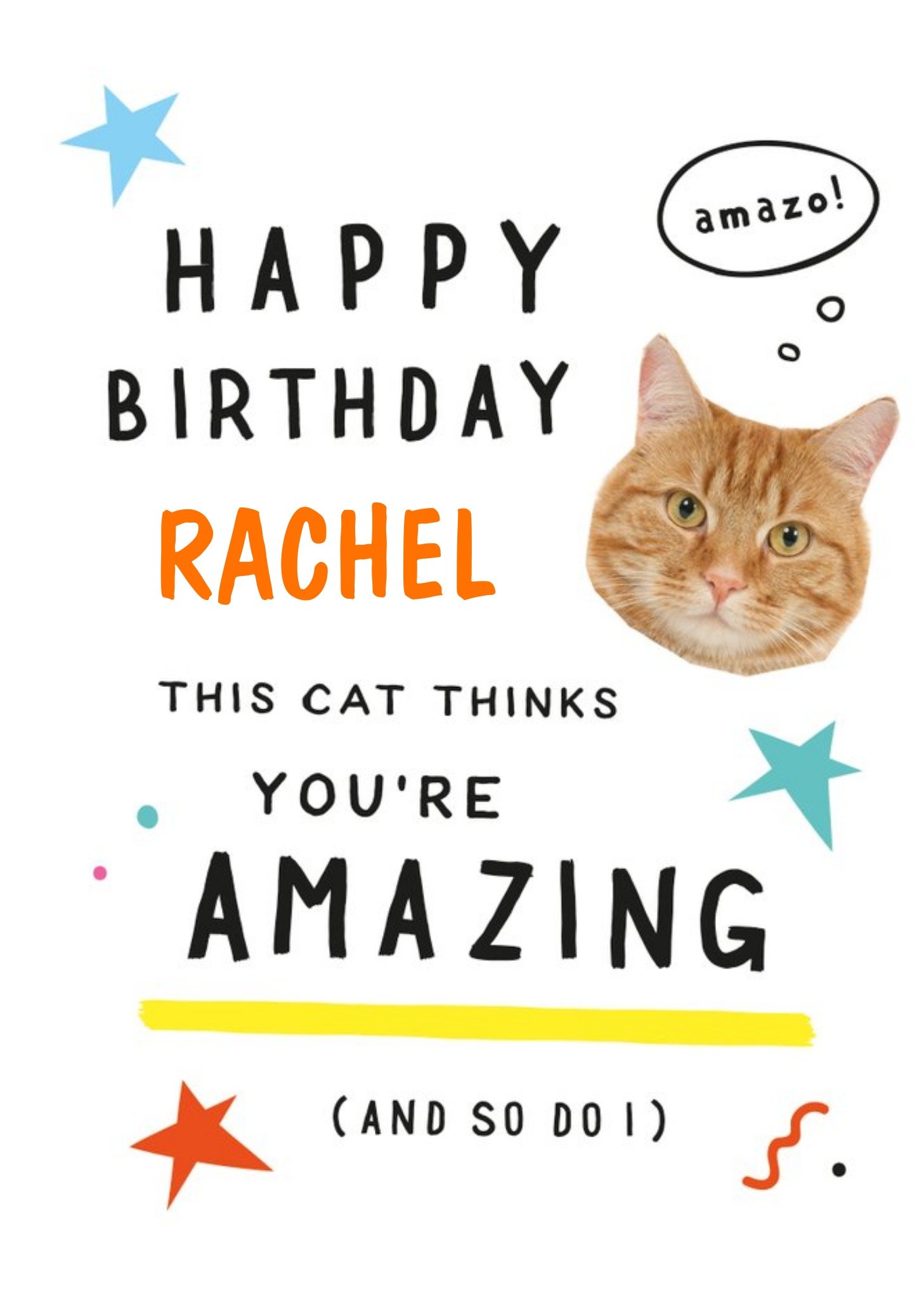 Moonpig Horsefinger Cat Thinks You're Amazing Birthday Card, Large