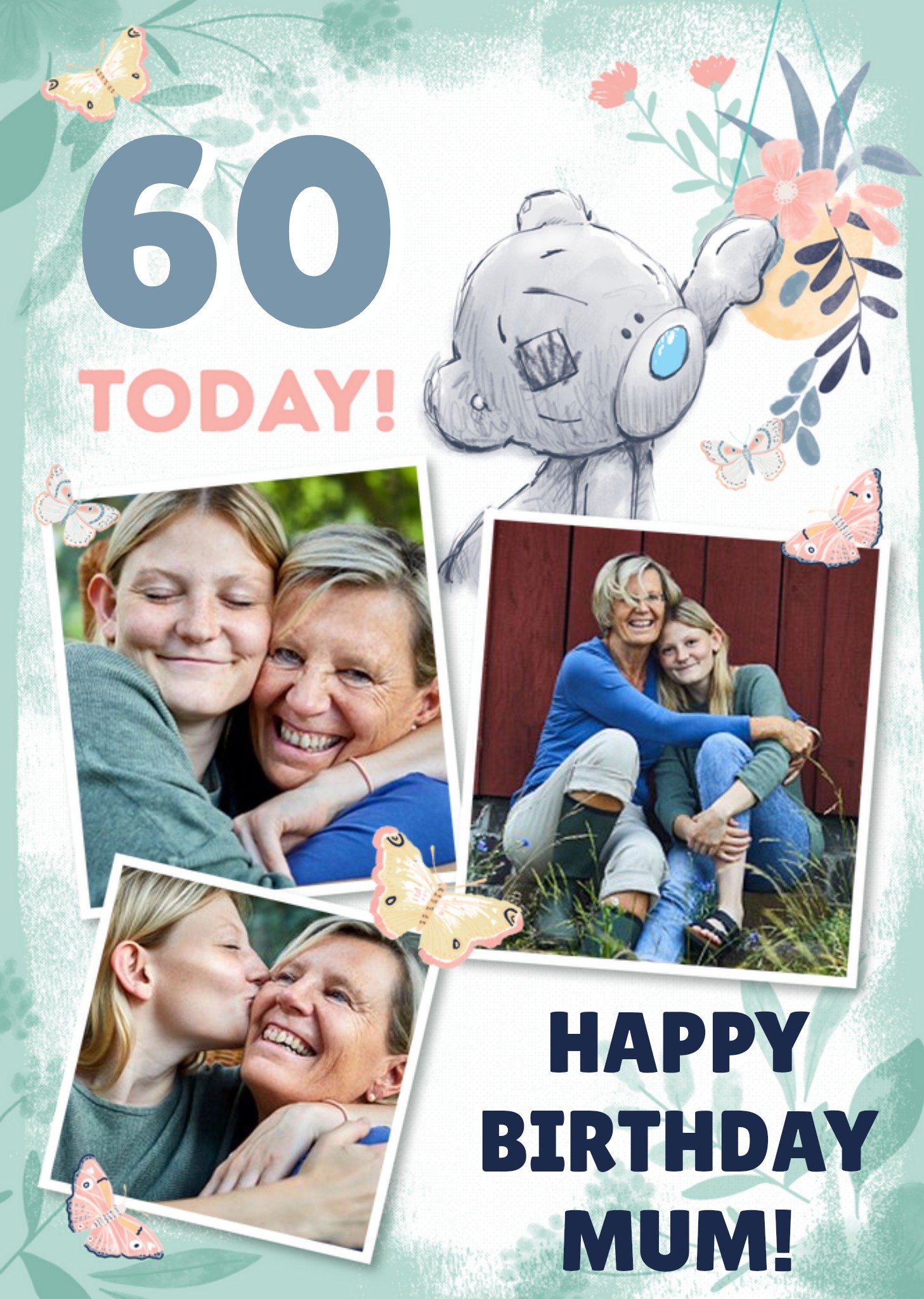 Me To You Tatty Teddy 60 Today Mum Birthday Photo Upload Card, Large