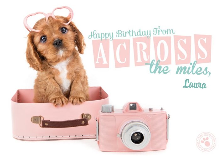 Puppy In A Suitcase Across The Miles Happy Birthday Card