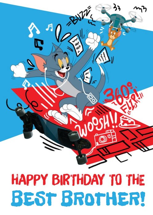 Tom and Jerry Movie Skateboarding Best Brother Birthday Card
