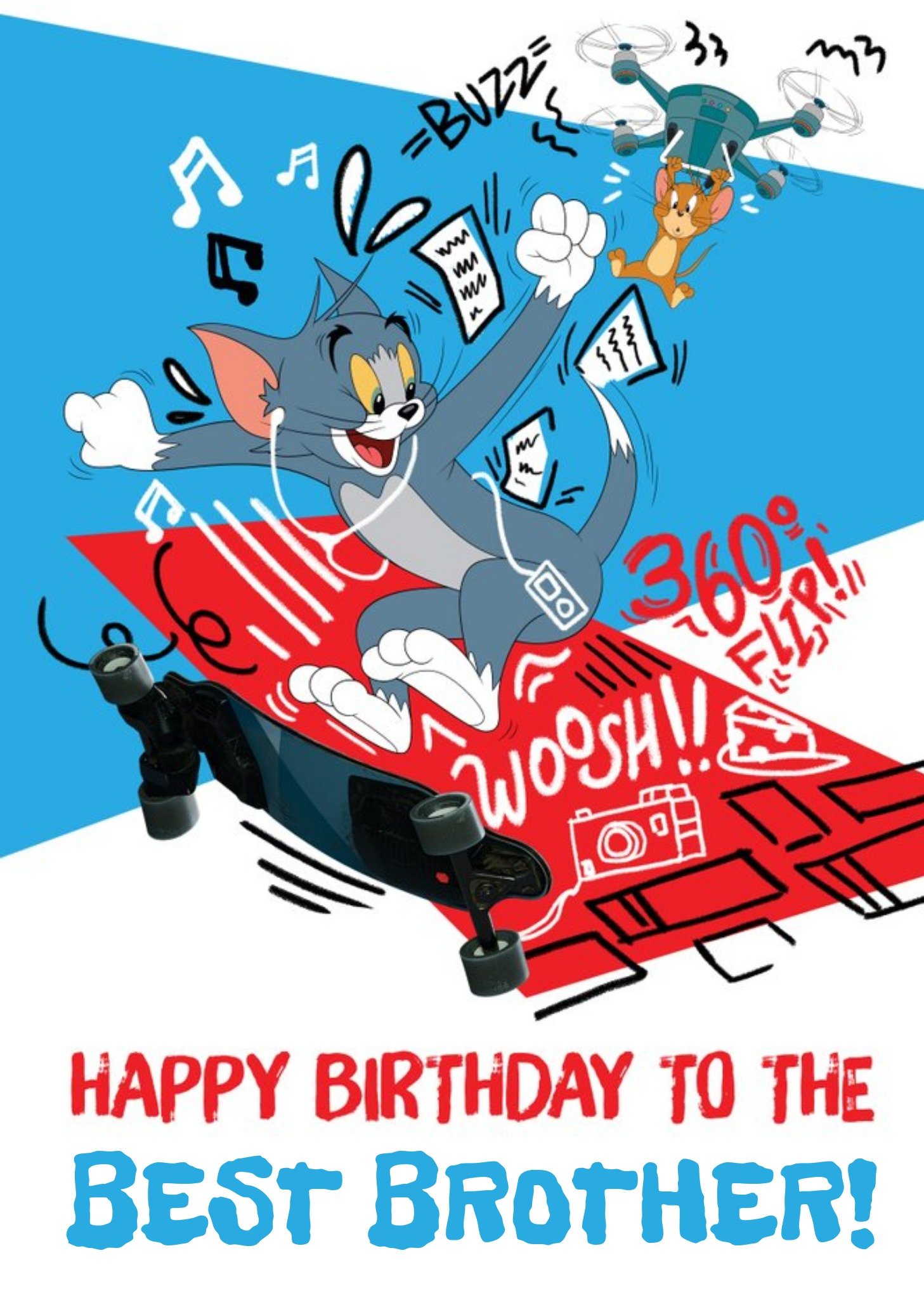 Tom And Jerry Movie Skateboarding Best Brother Birthday Card Ecard