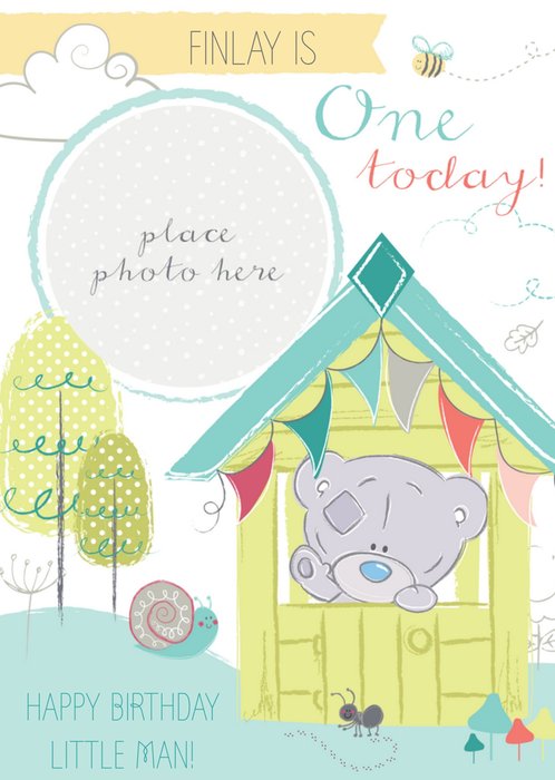 Tiny Tatty Teddy In Hut Personalised Photo Upload Happy 1st Birthday Card
