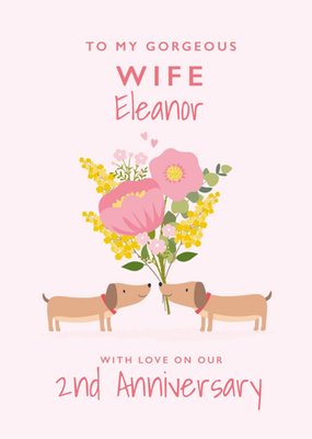 Cute Sausage Dog Floral Wife Anniversary Card