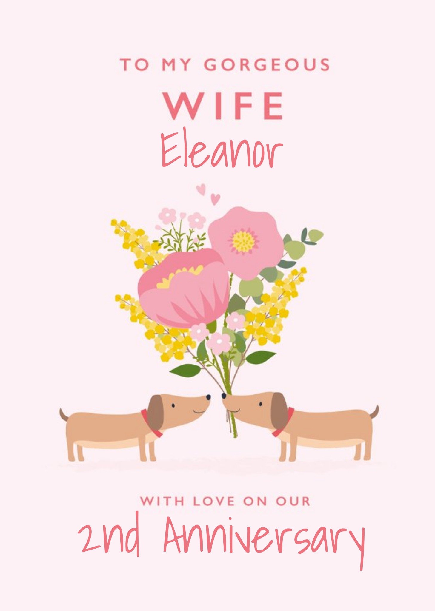 Cute Sausage Dog Floral Wife Anniversary Card Ecard