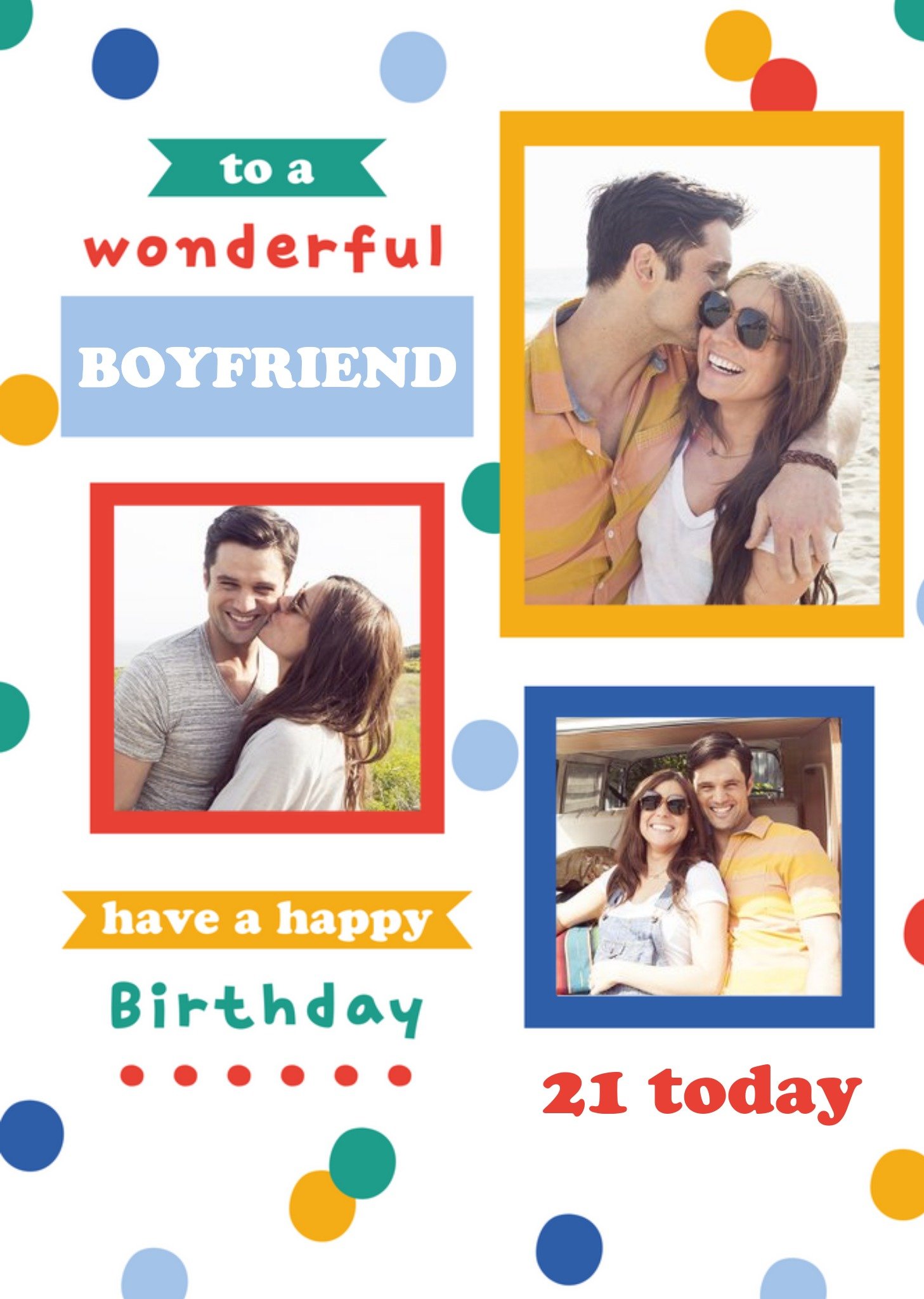 Polka Dot Banners Wonderful Boyfriend 21st Birthday Photo Upload Card Ecard