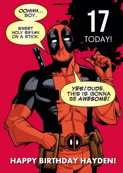 Deadpool Birthday Card Oohhh Boy 17 today!