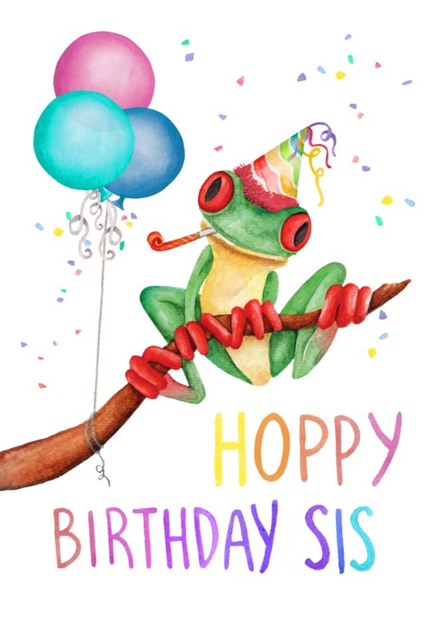 Moonpig Cute Tree Frog Hoppy Birthday Sis Card, Large