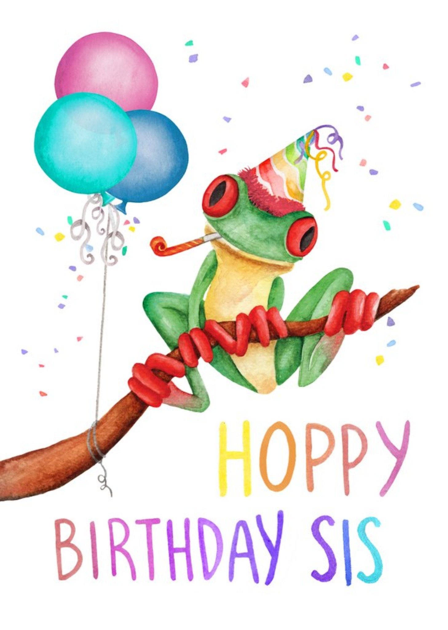 Cute Tree Frog Hoppy Birthday Sis Card Ecard