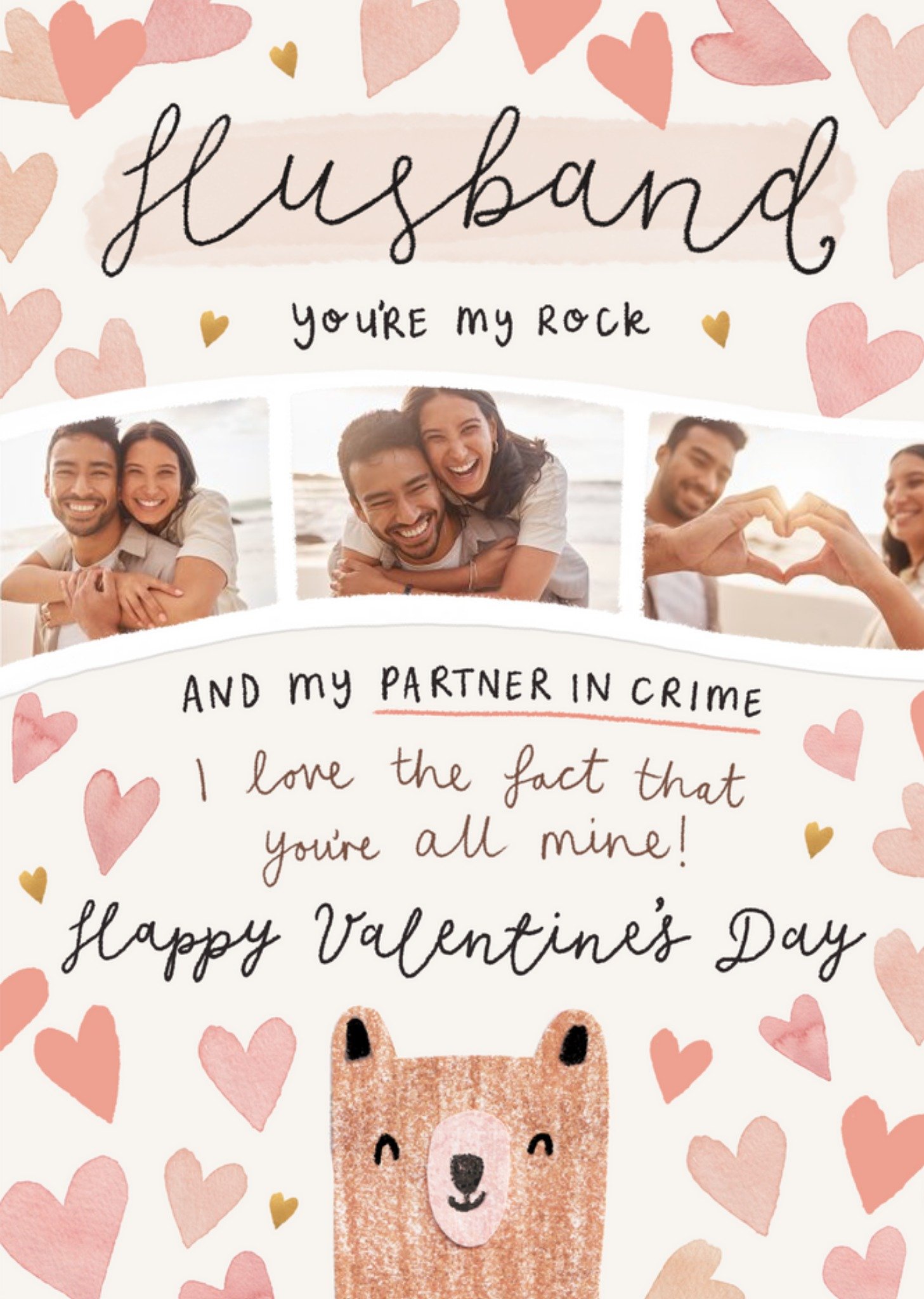 Cute Illustrated Bear Husband You're My Rock Photo Upload Valentine's Day Card Ecard