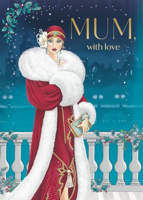 Art Deco Mum With Love Christmas Card