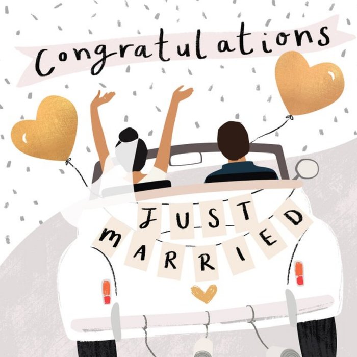 Congratulations Just Married Illustrated Wedding Card