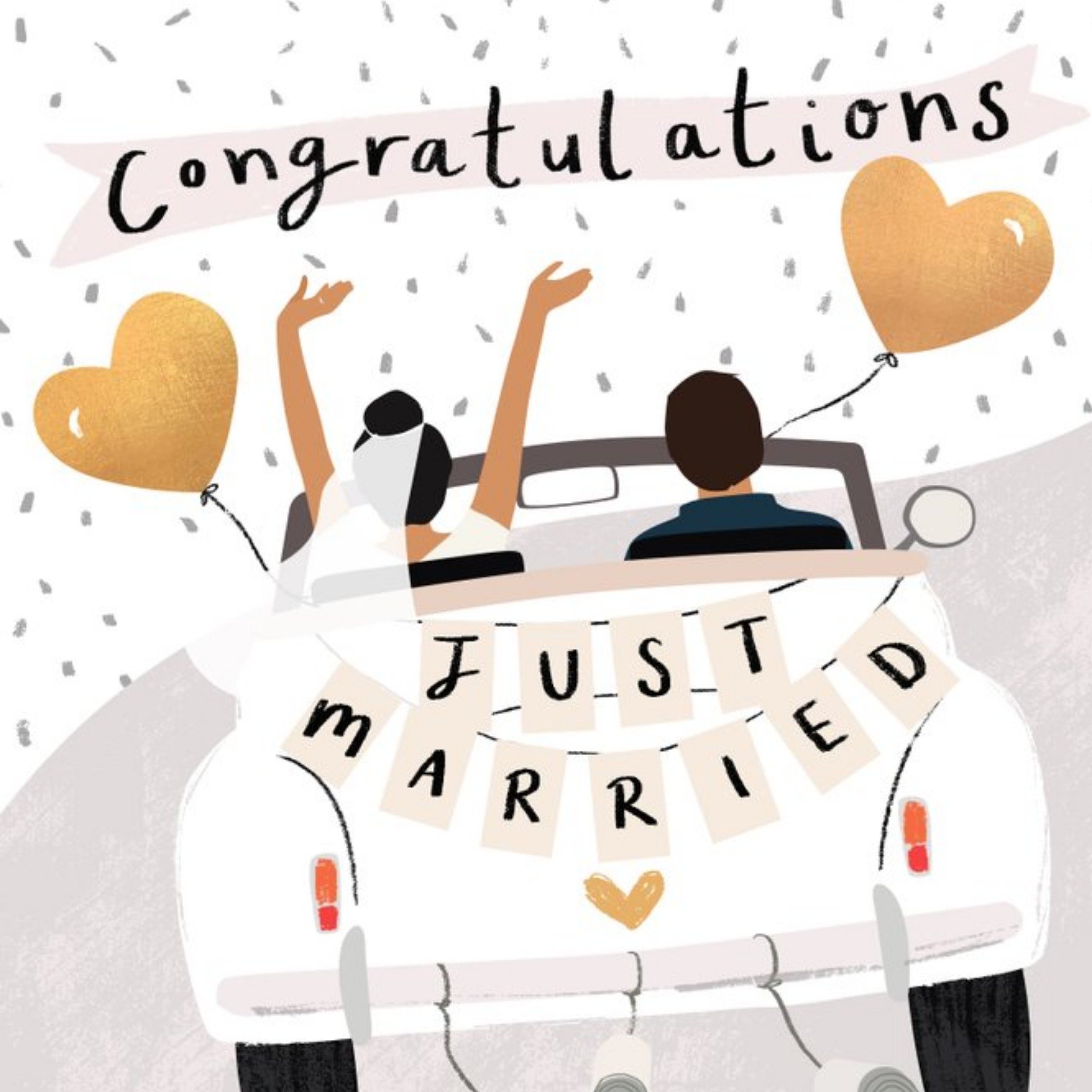 Congratulations Just Married Illustrated Wedding Card, Square