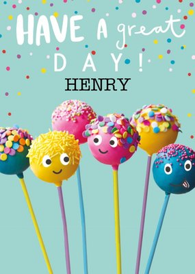 Colourful Cake Pop Characters On A Teal Background Birthday Card