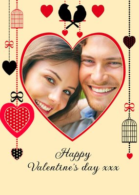 Cream Lovebirds Design Personalised Photo Upload Happy Valentine's Day Card
