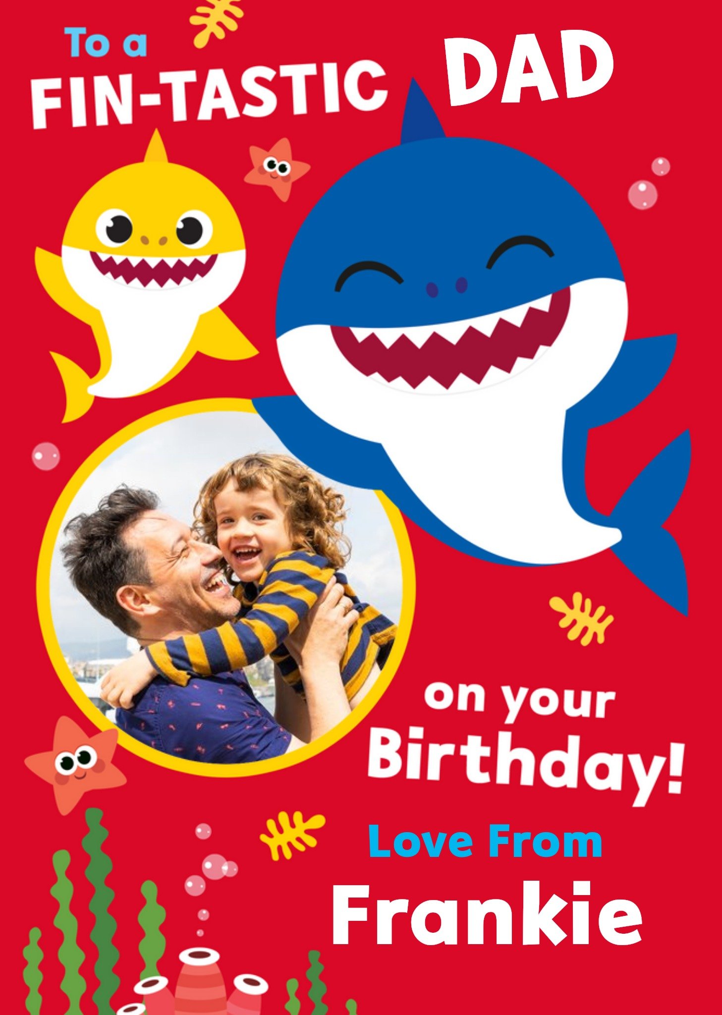 Baby Shark Song Kids Daddy Photo Upload Birthday Card, Large