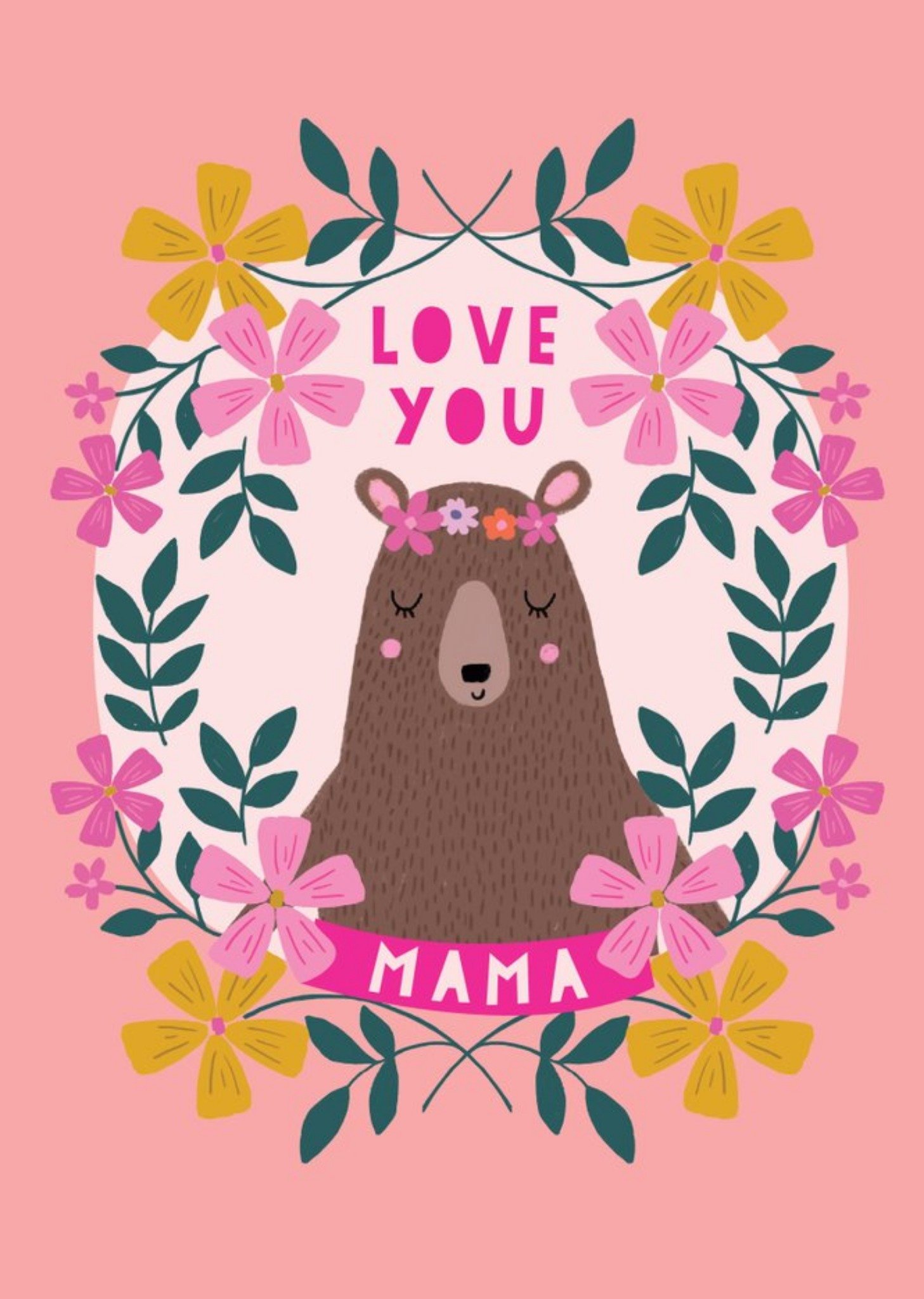 Love You Mama Bear Floral Card Ecard