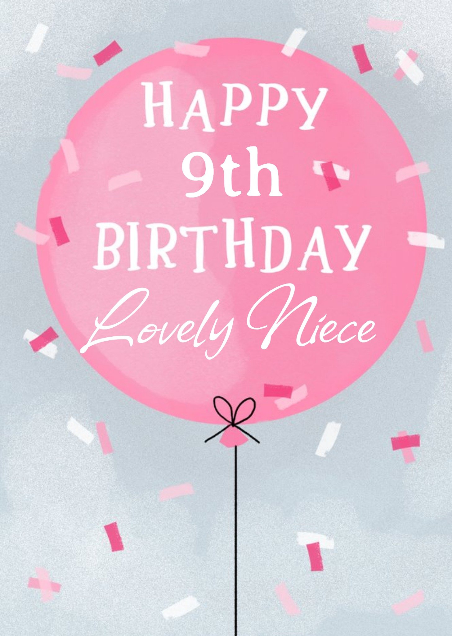 Okey Dokey Design Okey Dokey Illustrated Balloon Confetti Lovely Niece 9th Birthday Card, Large