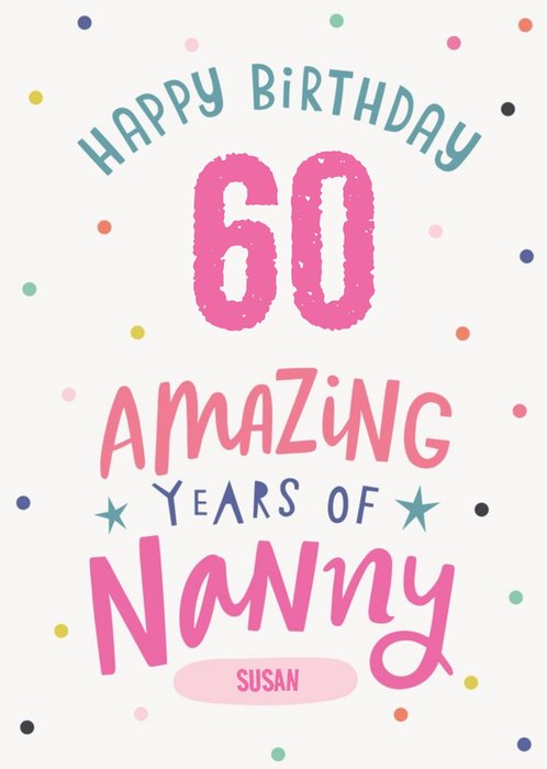 Cute Polka Dot Typographic Customisable Nanny Birthday Card