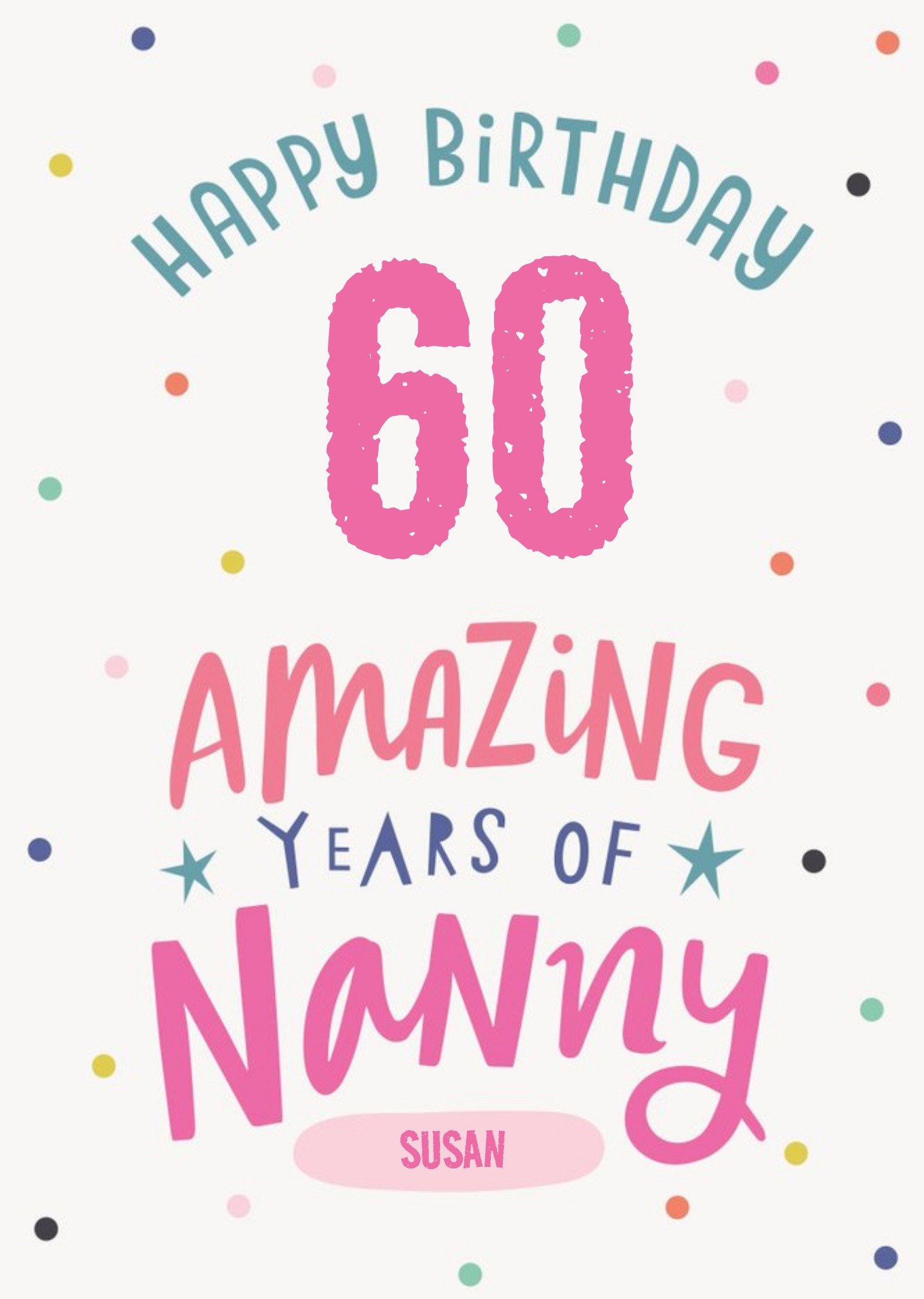 Cute Polka Dot Typographic Customisable Nanny Birthday Card Ecard