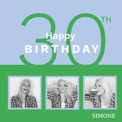 Featuring A Two Tone Design With Three Photo Frames 30th Birthday Photo Upload Card