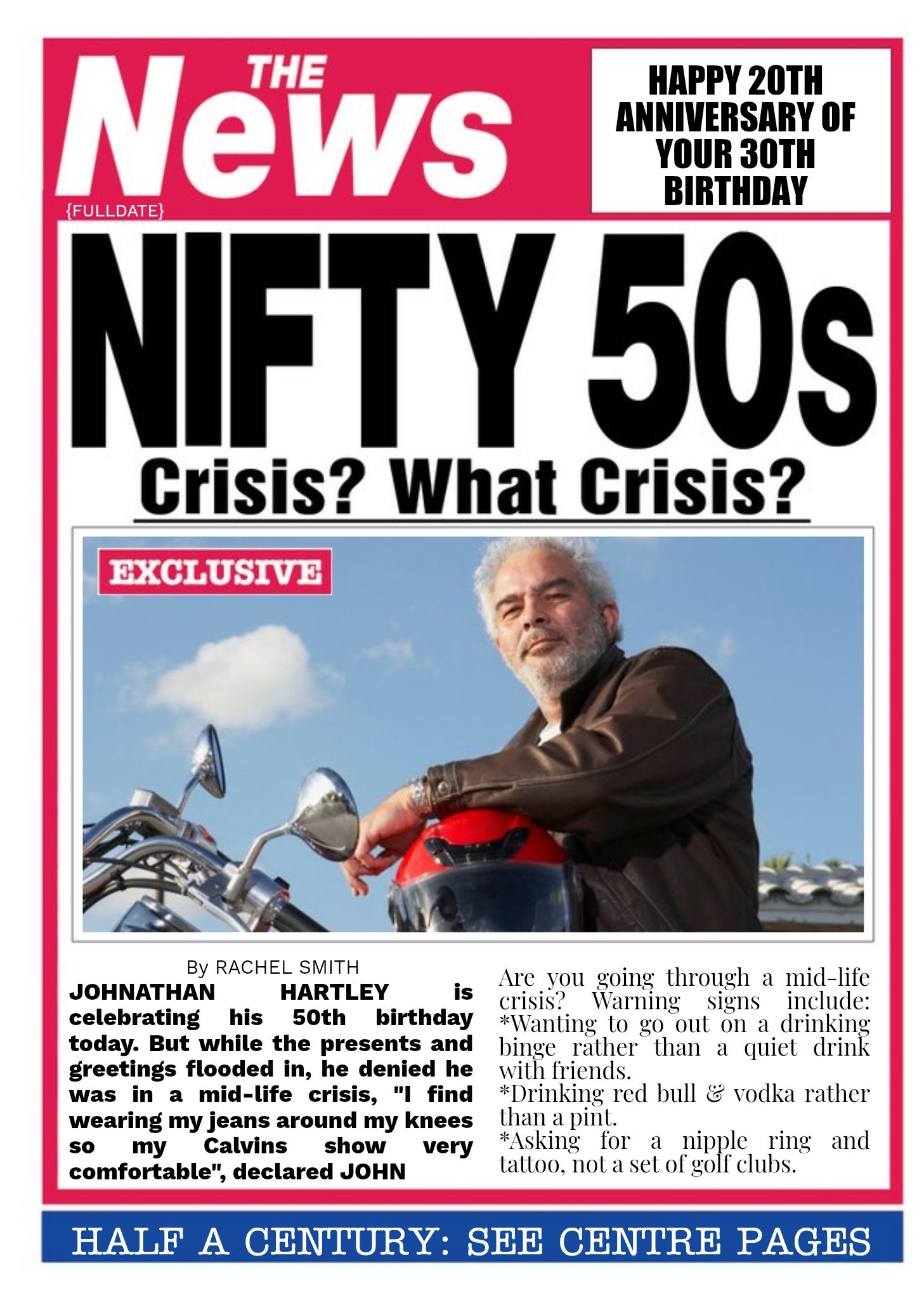 Moonpig Nifty 50S Newspaper Headline Personalised Photo Upload 50th Birthday Card, Large