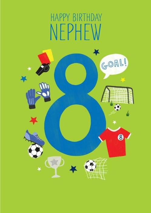 Nephew's 8th Birthday Football Illustrations Card