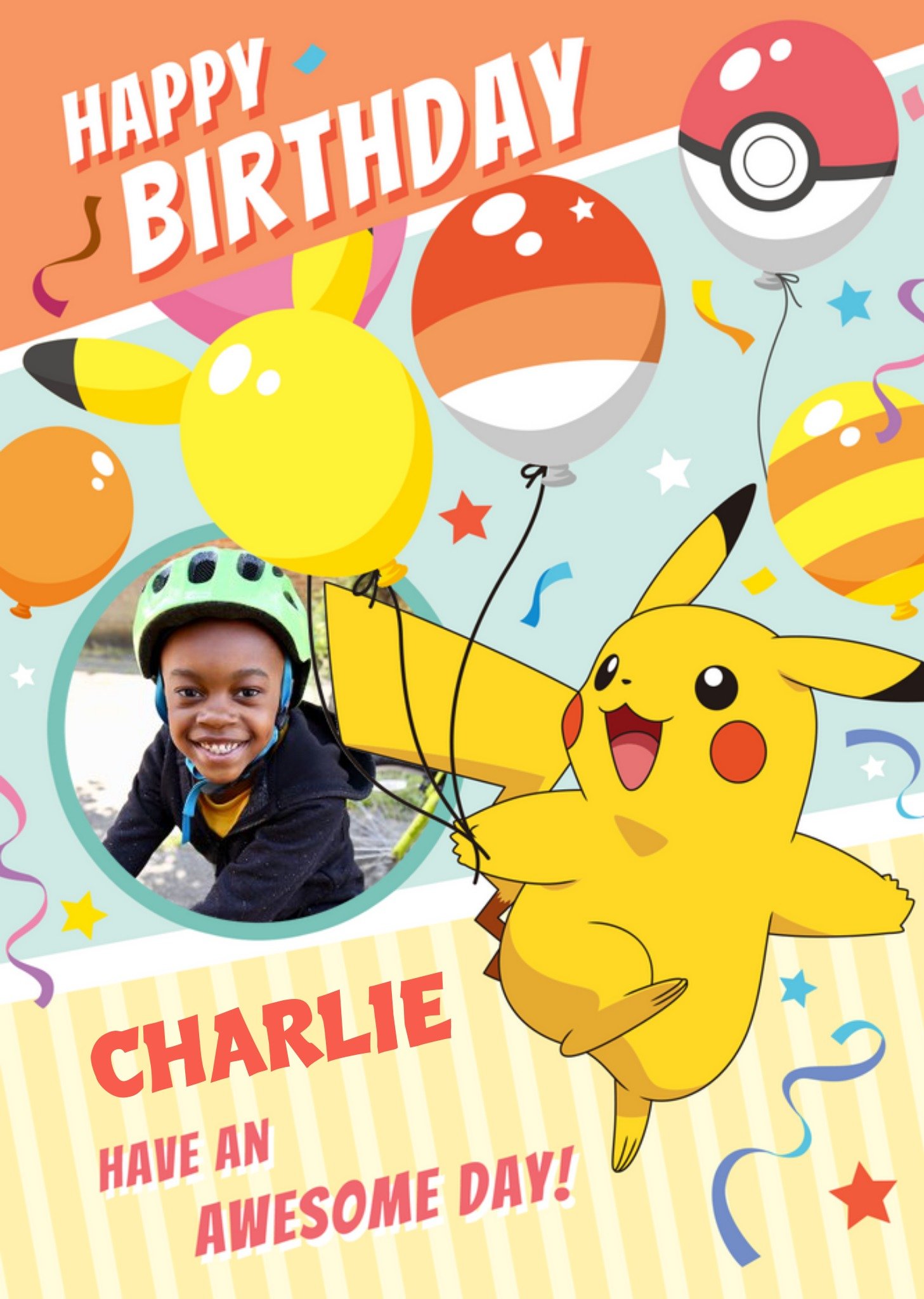Pokemon Pikachu Awesome Photo Upload Birthday Card, Large