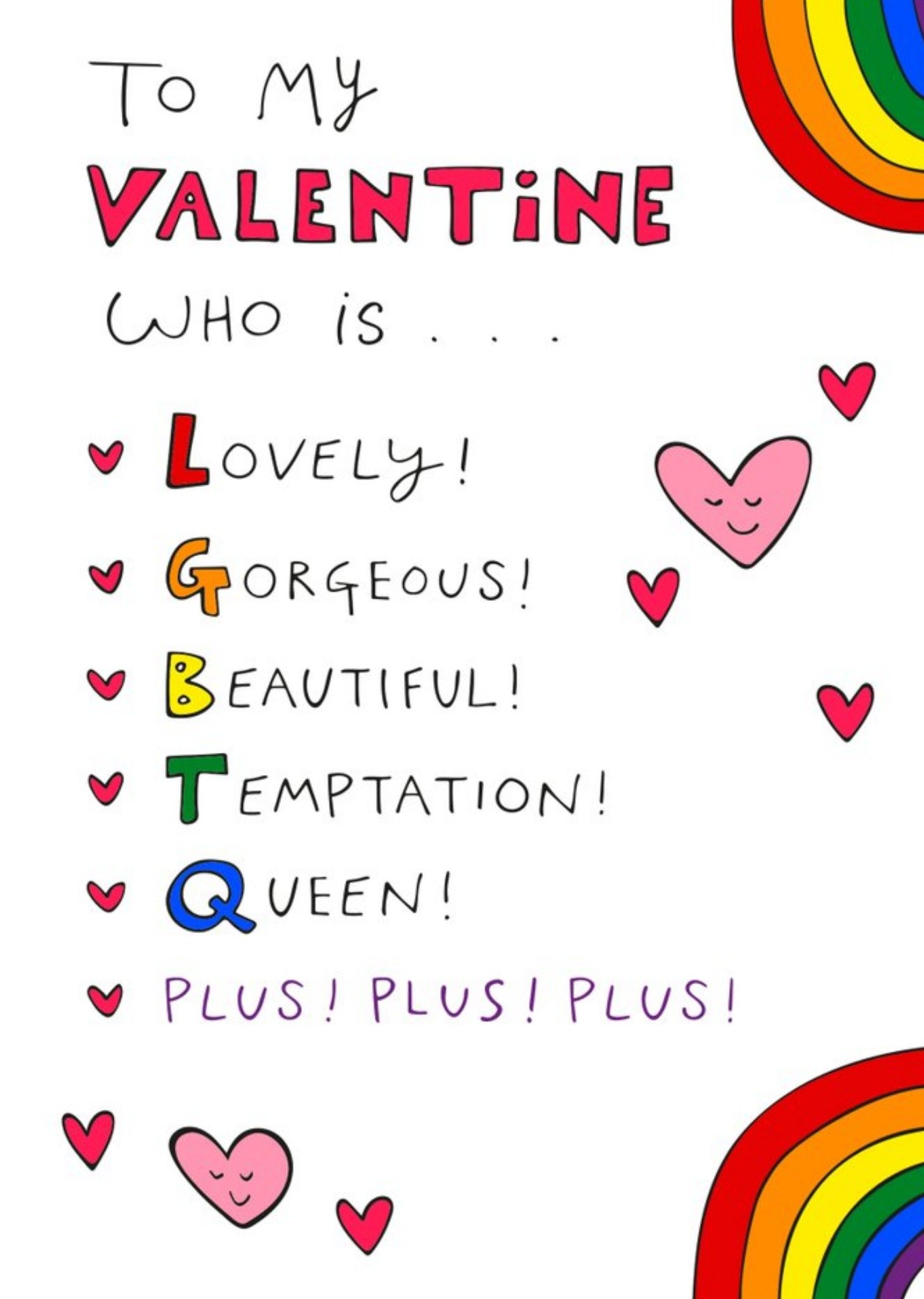 Moonpig LGBTQ+ Typographic Acronym Valentine's Day Card Ecard