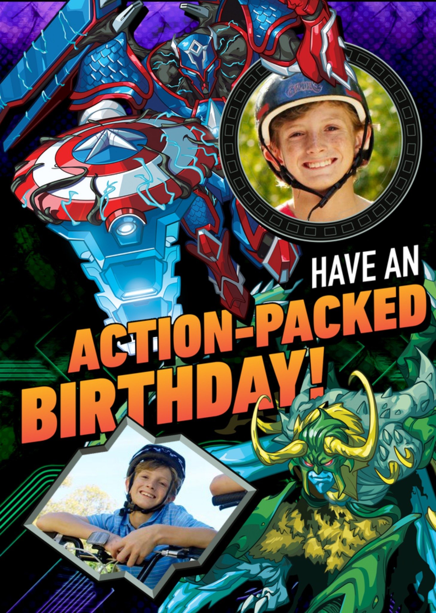 Disney Marvel Monster Hunter Action Packed Birthday Photo Upload Card Ecard