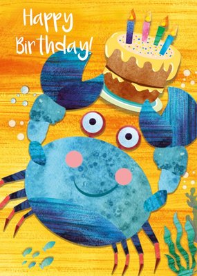 Cute Crab Holding Cake Birthday Card