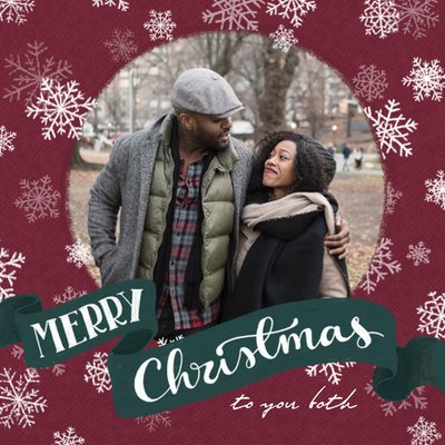 Couples Christmas To You Both Snowflake Photo Upload Square Card