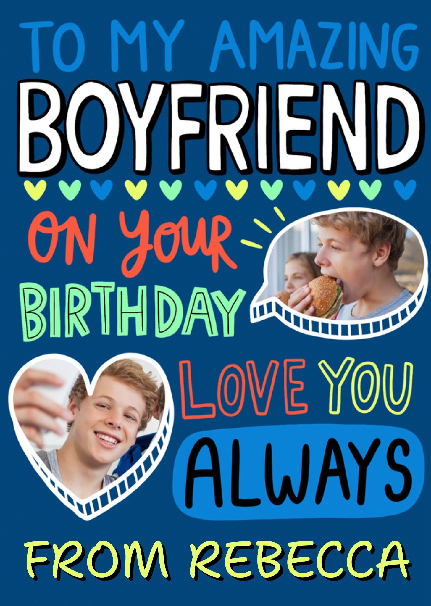 Moonpig Amazing Boyfriend Photo Upload Typographic Birthday Card, Large