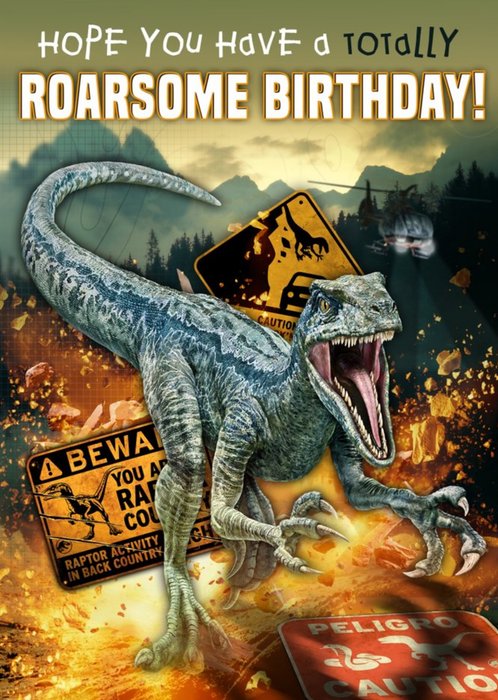 Jurassic World Dominion Velociraptor Birthday Card