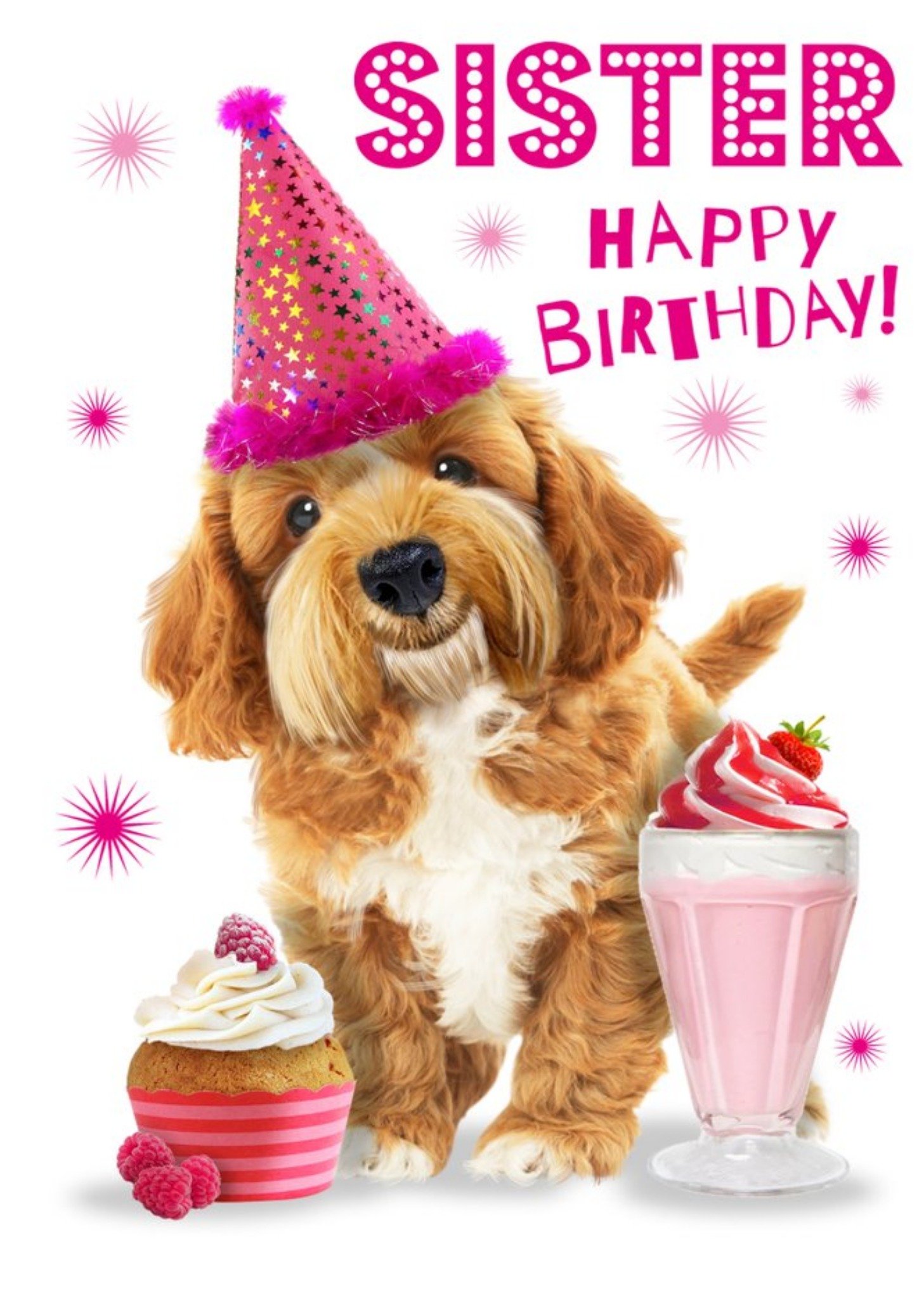 Cute Dog With Cupcake Sister Birthday Card Ecard