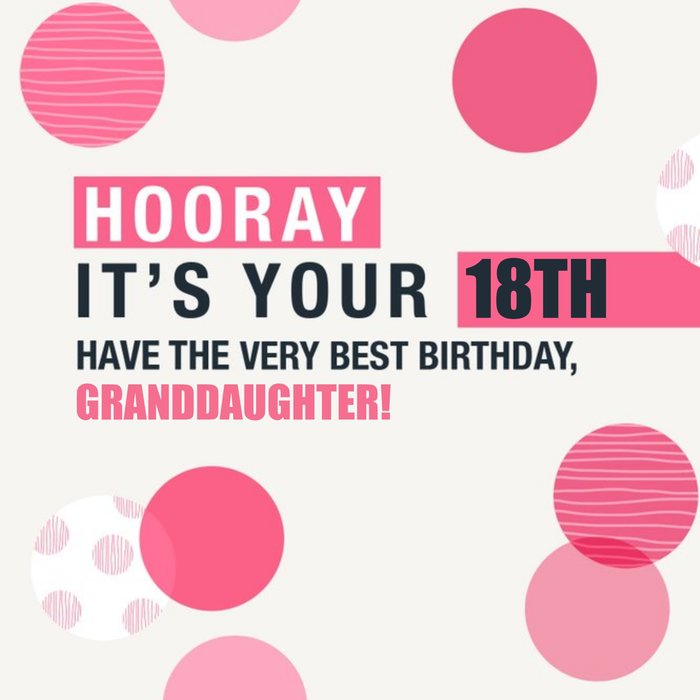 Hooray 18th Birthday Card For Granddaughter