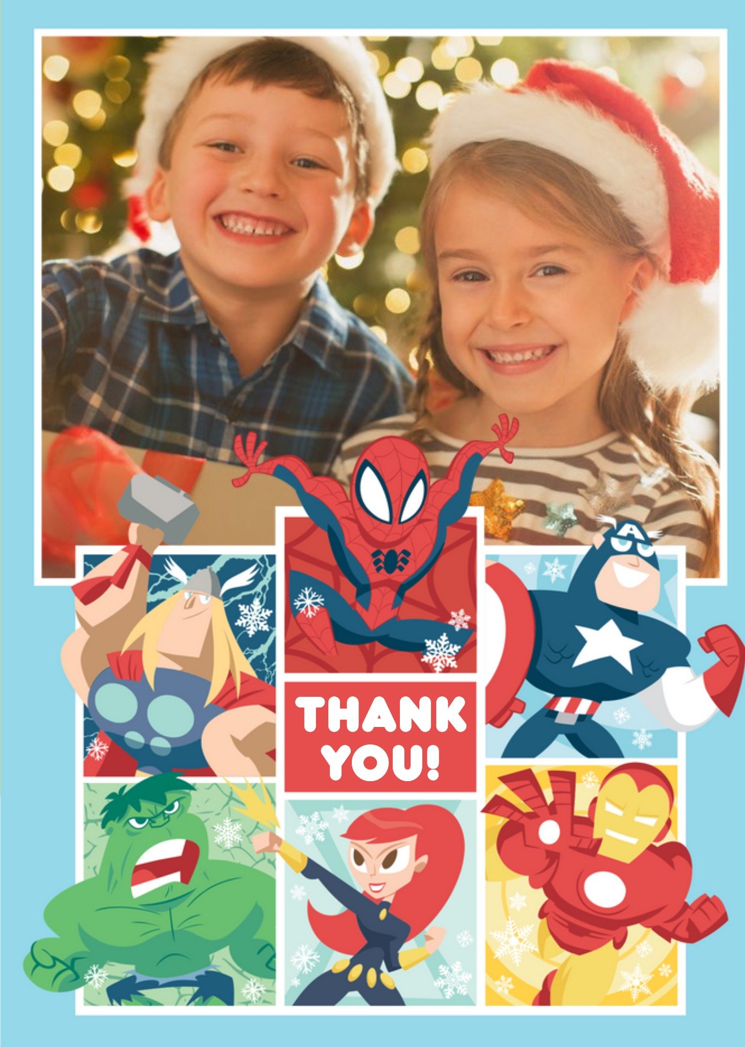 Disney Marvel Comics Cartoon Characters Photo Upload Christmas Thank You Card, Large