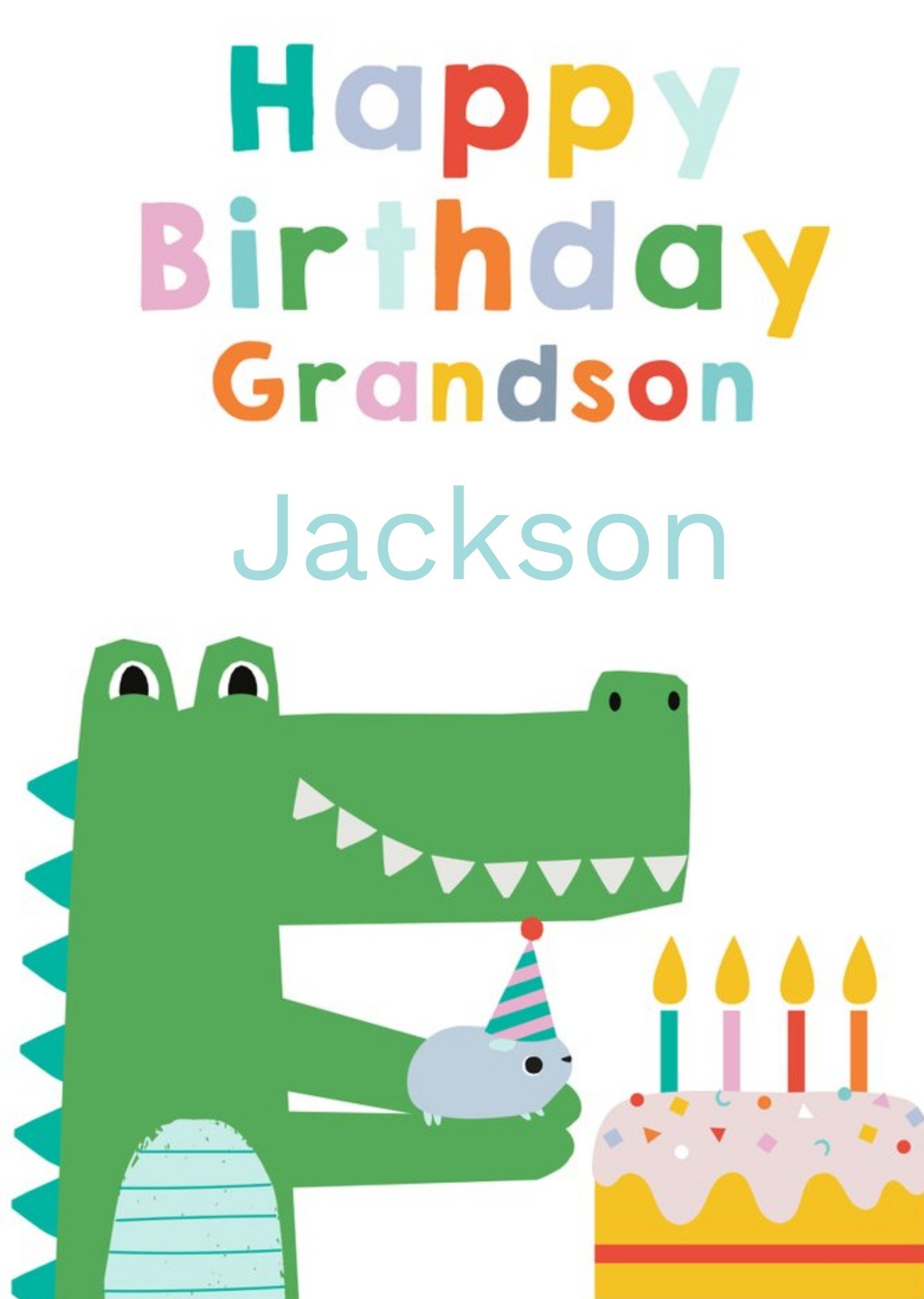 Moonpig Lemon Ribbon Cute Illustrated Characters Crocodile Kids Birthday Card, Large