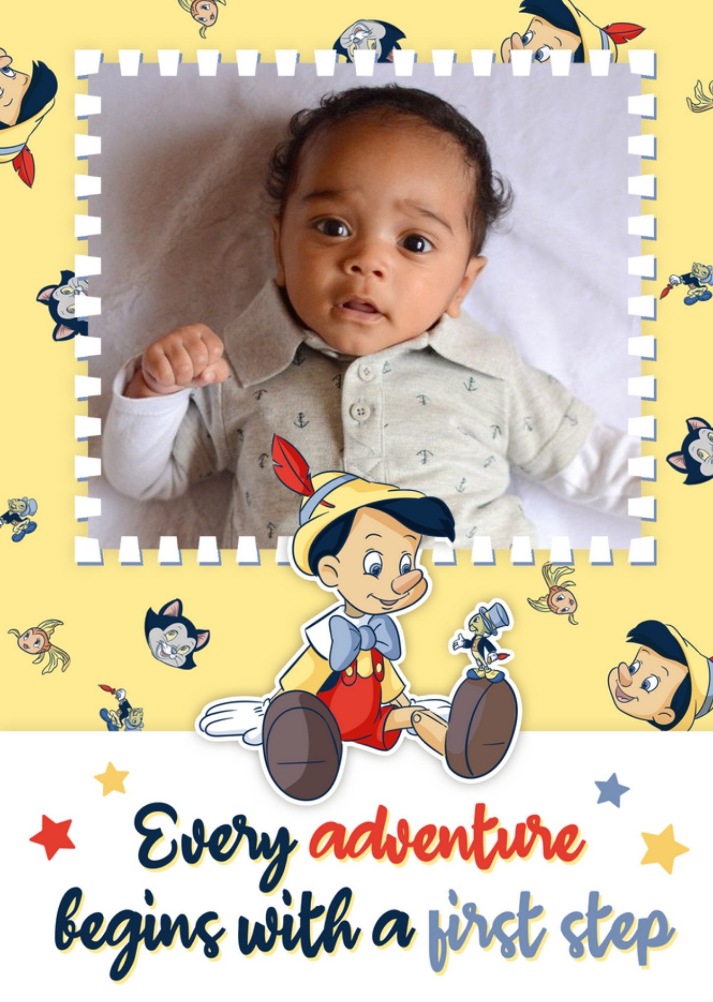 Disney Pinocchio Every Adventure Begins With A First Step Photo Upload New Baby Card Ecard